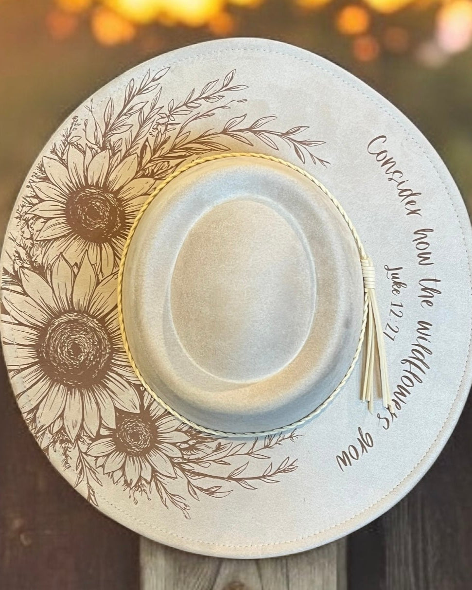 Wide brim hat- Consider the Wildflowers