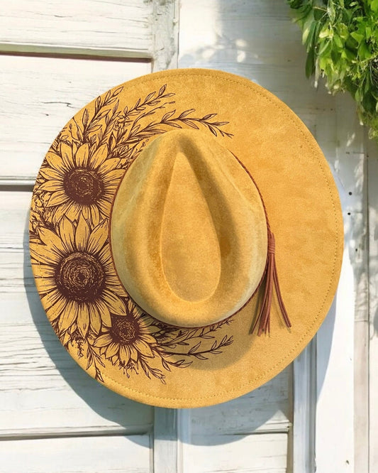 Wide brim hat- Single sunflower bouquet