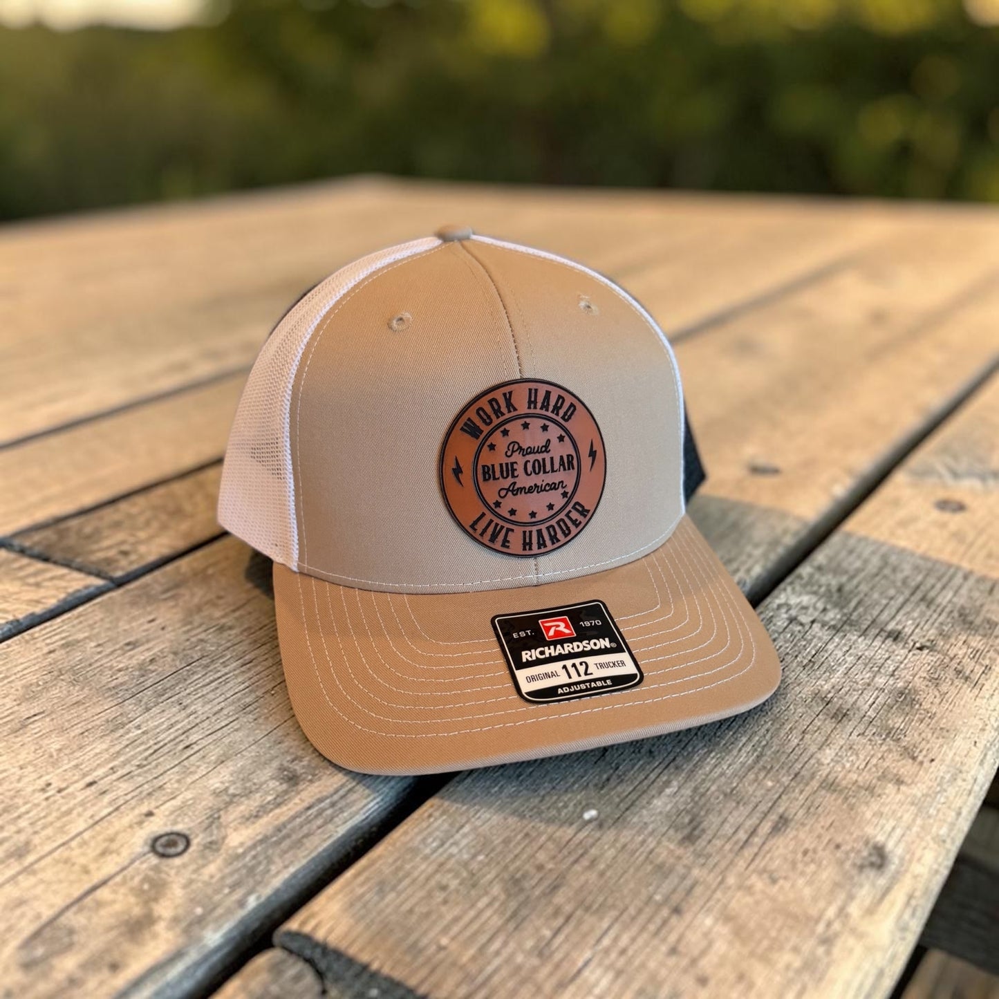 Blue Collar American; R112 Khaki/White