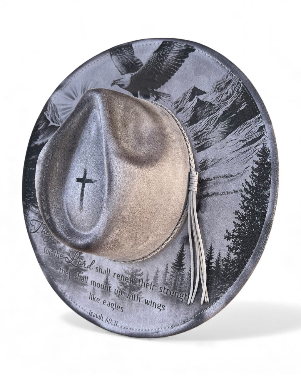 Wide brim hat with eagle and scripture
