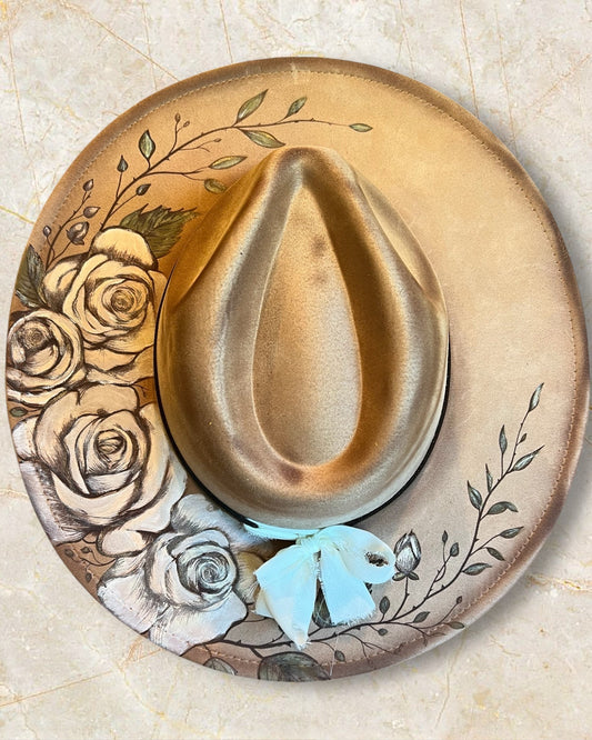 Hand Painted Rose bouquet with unique leather band included