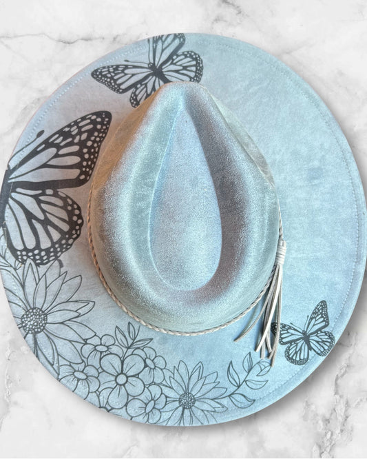 Wide brim hat with butterflies