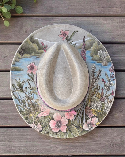 Hat with painted wildflowers