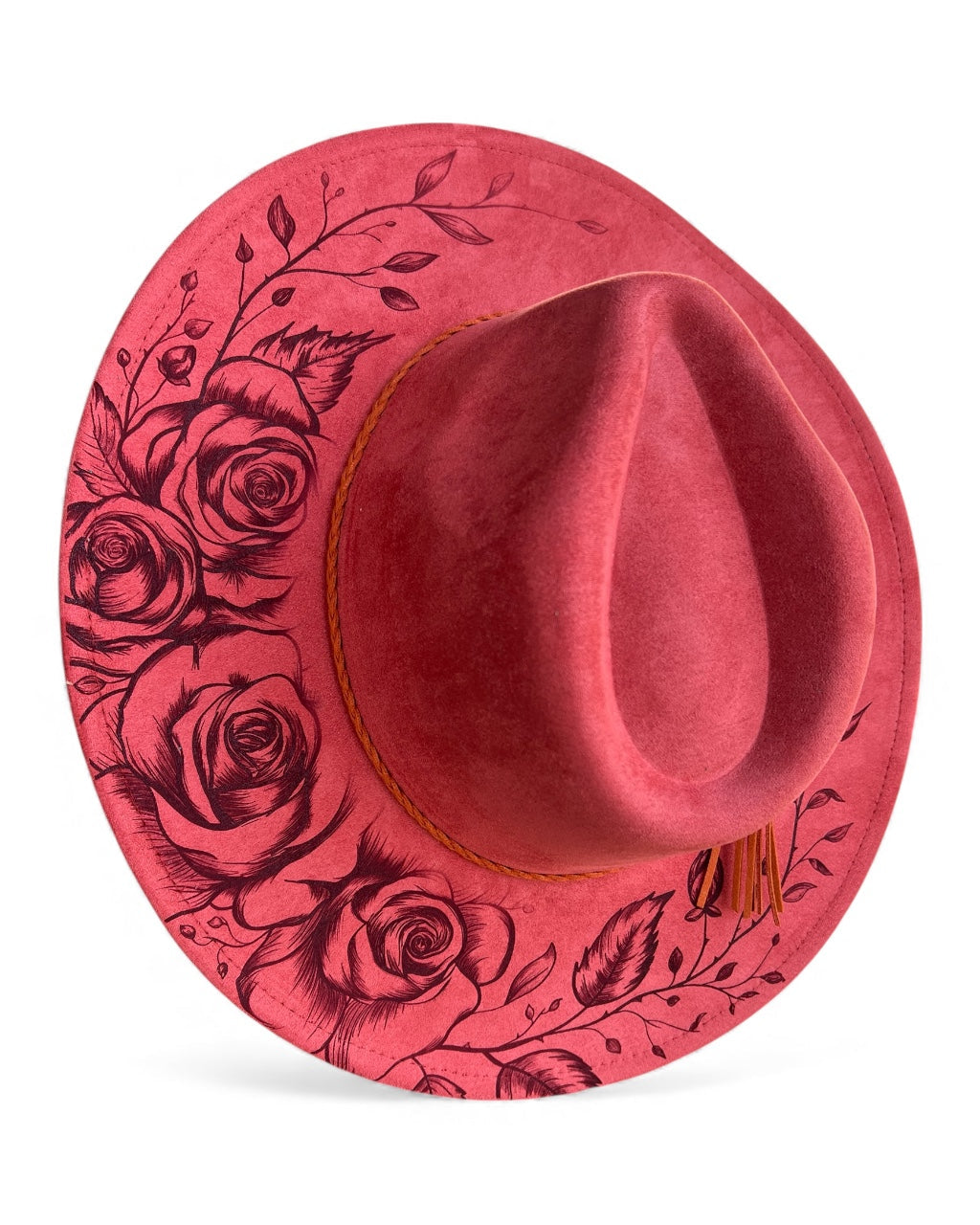 Wide brim hat with rose design