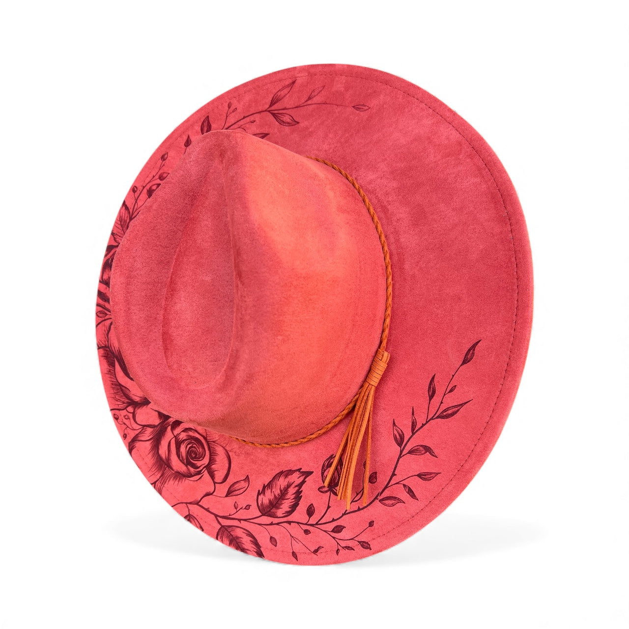 Wide brim hat with rose design