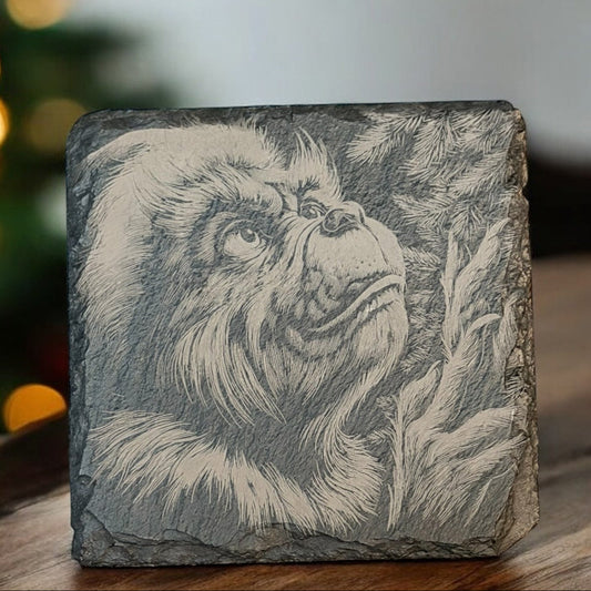Slate coaster with Grinch Christmas design