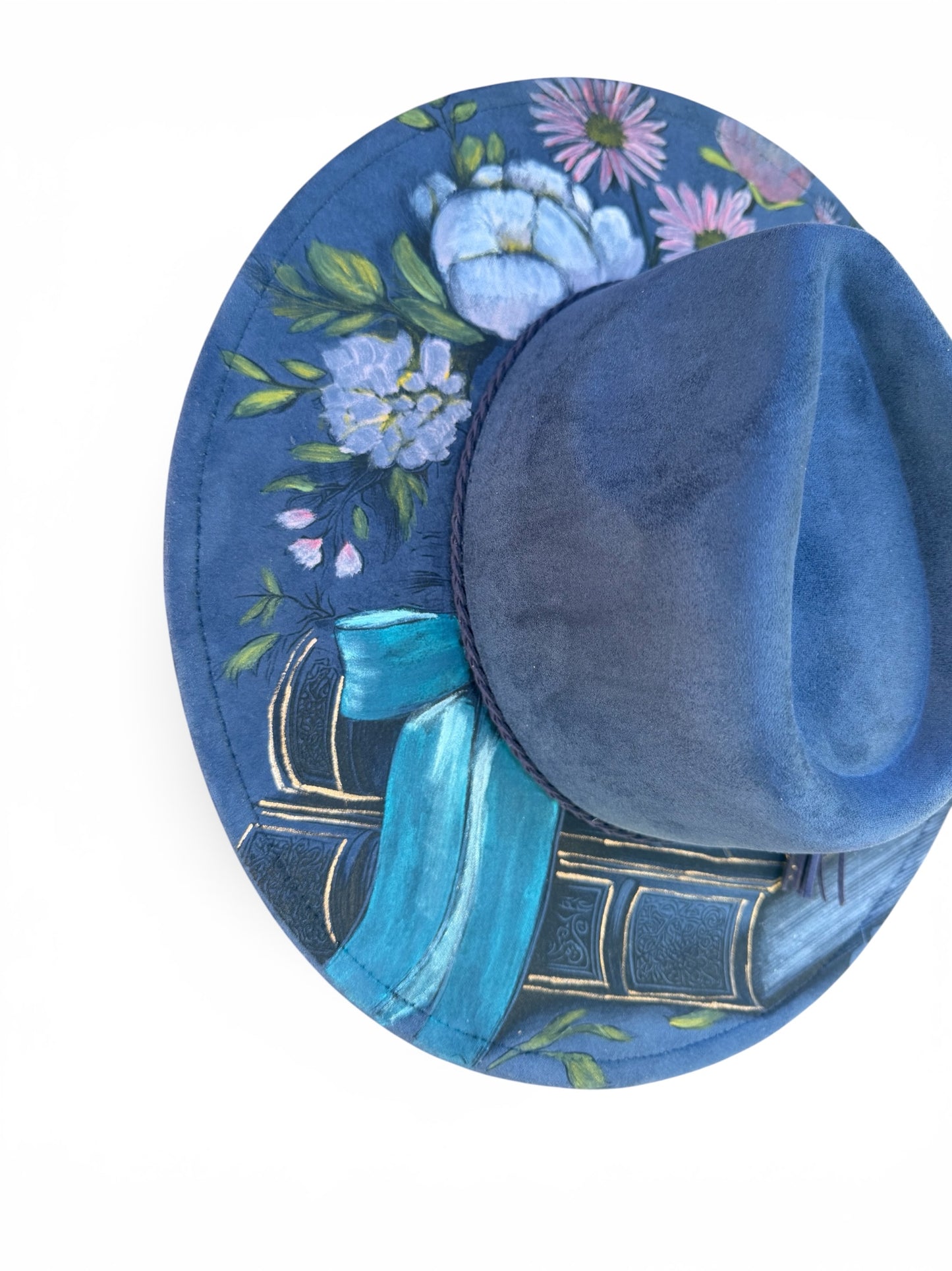 Hand Painted Vintage Books & Flowers- Navy