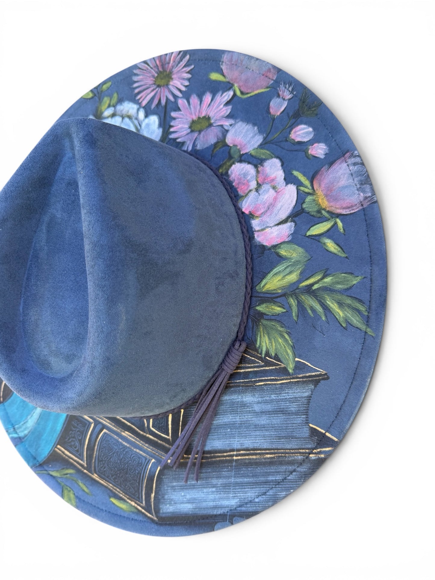 Hand Painted Vintage Books & Flowers- Navy